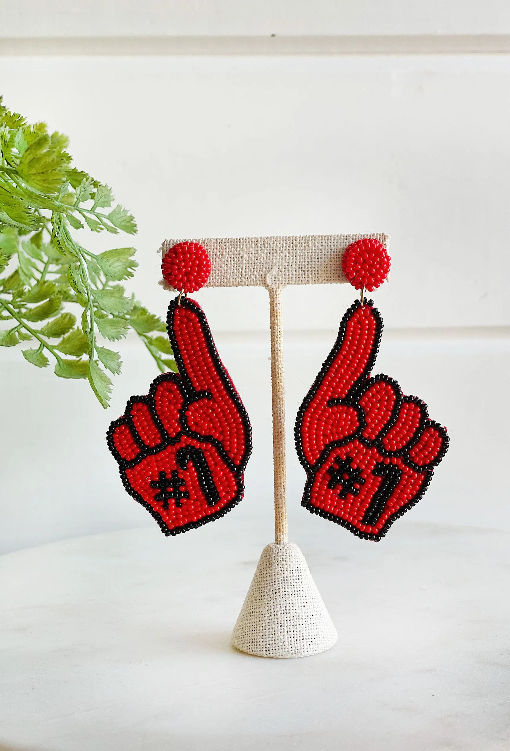 Go Team Beaded Earrings in Red & Black