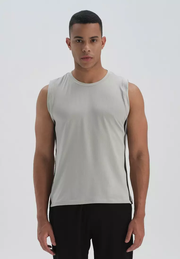 Grey Tanktop, Crew Neck, Regular Fit, Activewear for Men