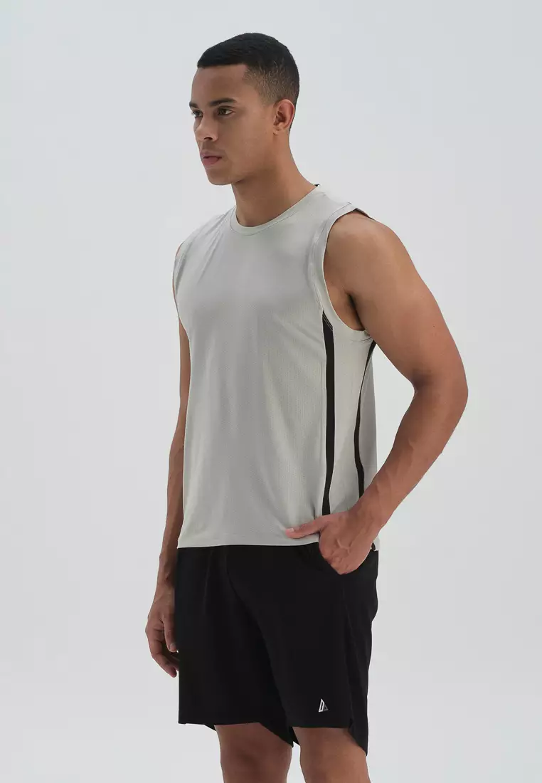 Grey Tanktop, Crew Neck, Regular Fit, Activewear for Men