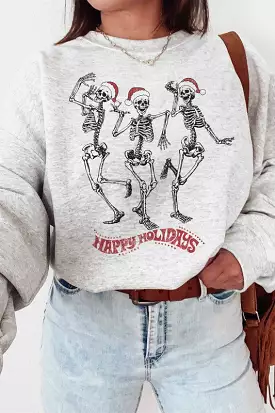 HAPPY HOLIDAYS SKELETON DANCE GRAPHIC SWEATSHIRT