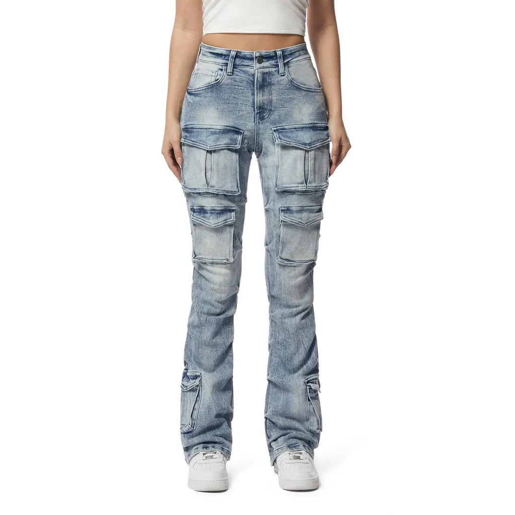 High Rise Boot Cut Utility Jeans - Lowell Blue