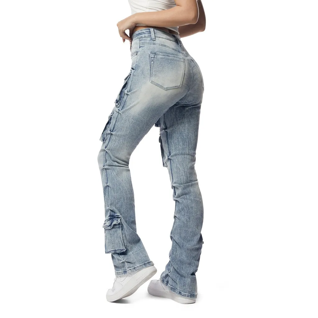 High Rise Boot Cut Utility Jeans - Lowell Blue