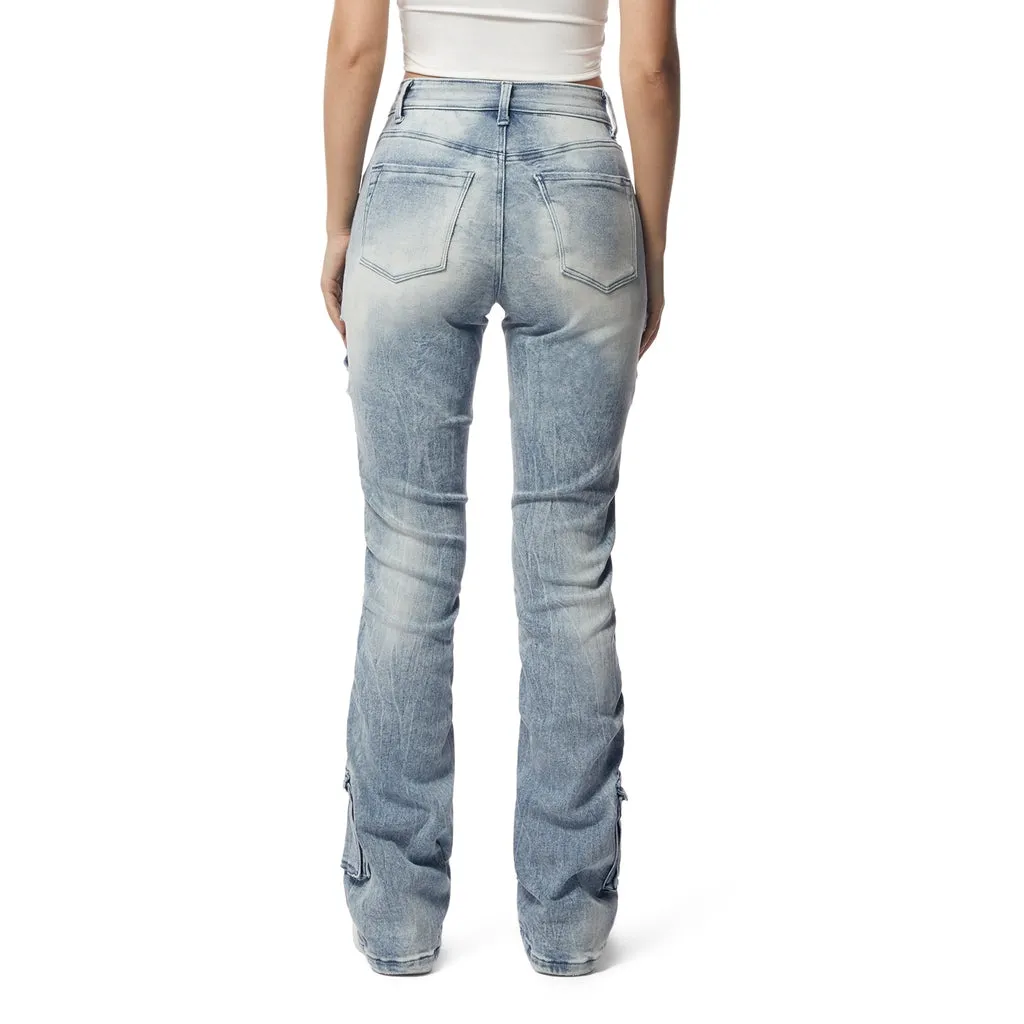 High Rise Boot Cut Utility Jeans - Lowell Blue