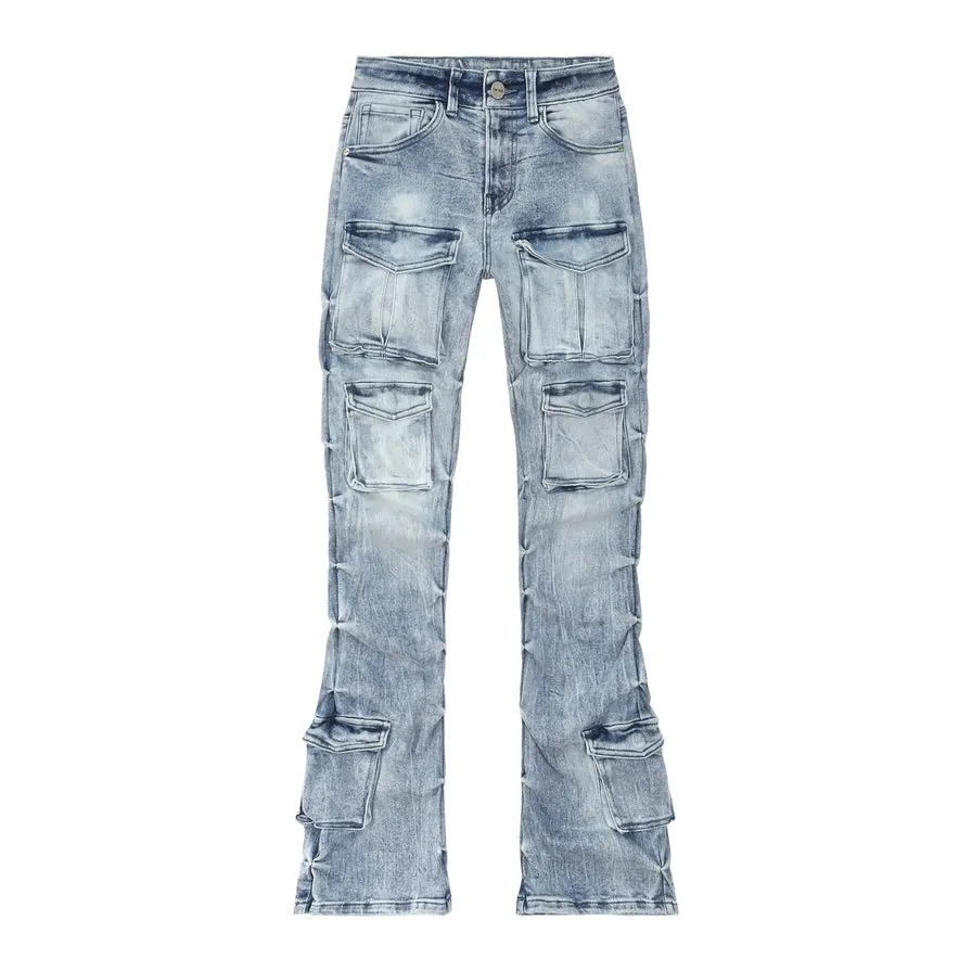 High Rise Boot Cut Utility Jeans - Lowell Blue