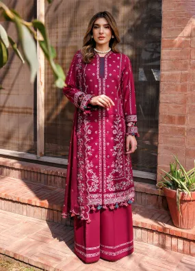 Kaavish By Farasha Eid Festive Embroidered Lawn 3 Piece Unstitched Suit FSH24KEFL D-01 GARNET GLAM