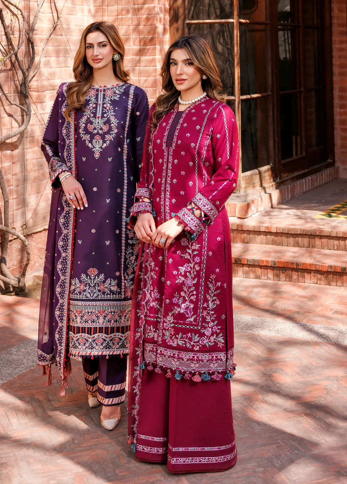 Kaavish By Farasha Eid Festive Embroidered Lawn 3 Piece Unstitched Suit FSH24KEFL D-01 GARNET GLAM