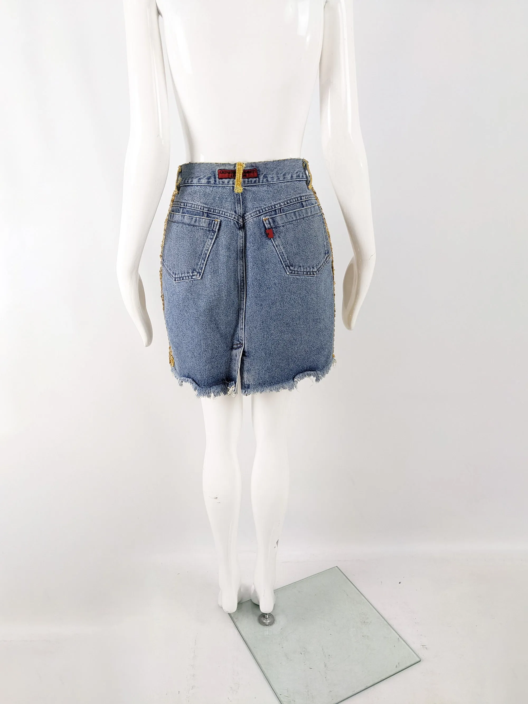 Katharine Hamnett Vintage Blue Denim & Gold Sequin Skirt, 1980s