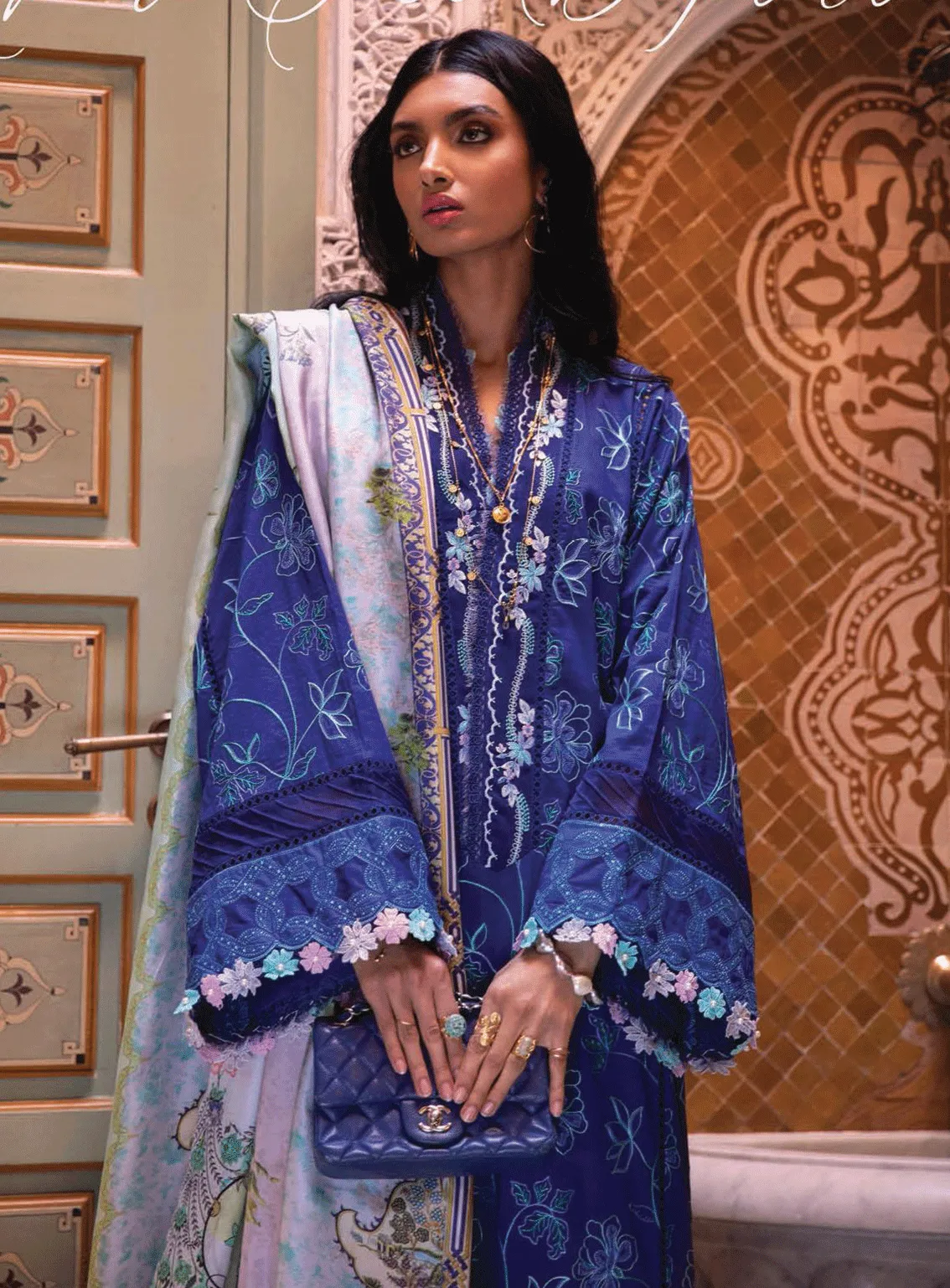 Kesh By Farah Talib Aziz Embroidered Lawn Unstitched 3 Piece Suit - FTA23KL FTA-11 JARDIN BLUE