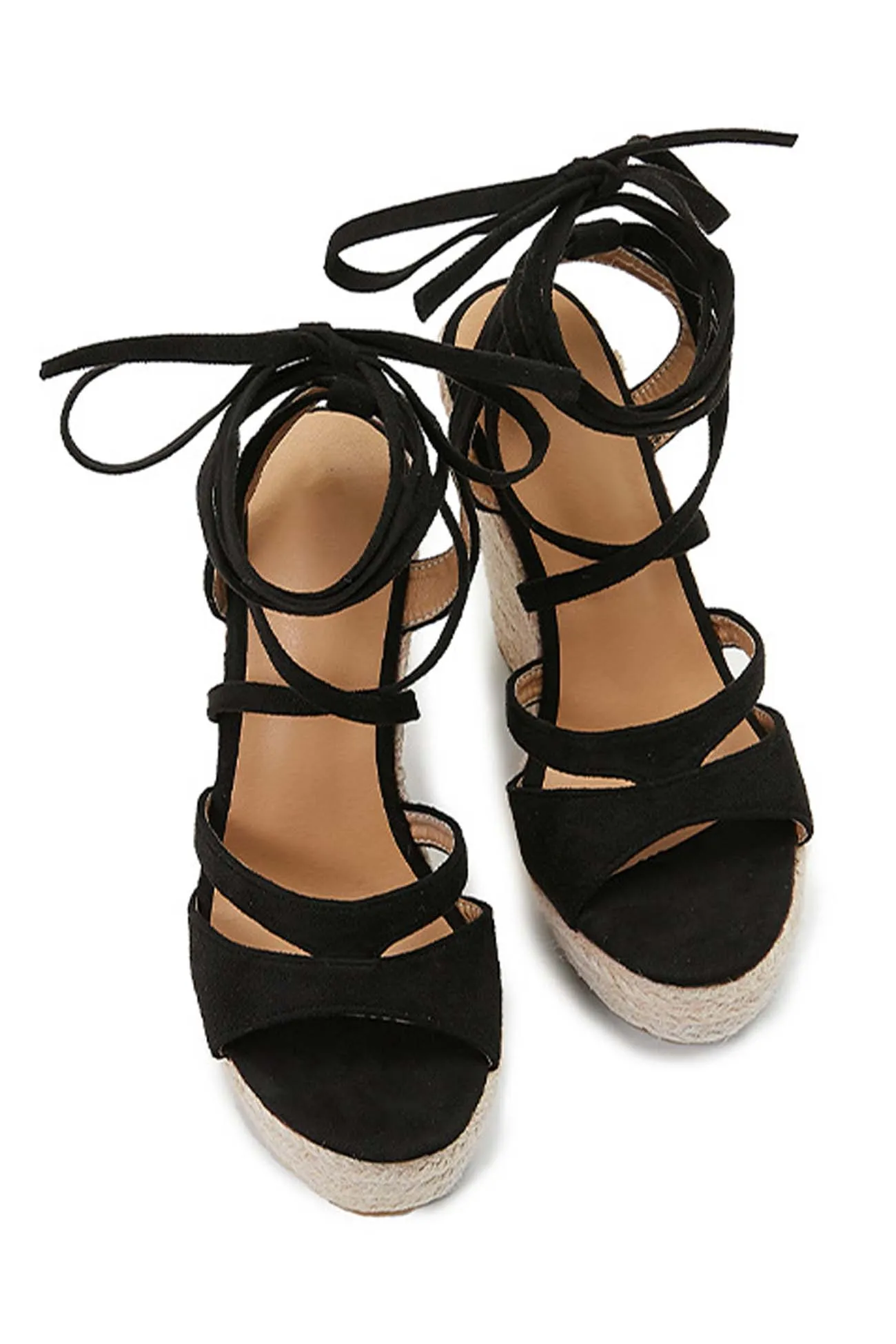 Lace Up Espadrille Wedges Sandals