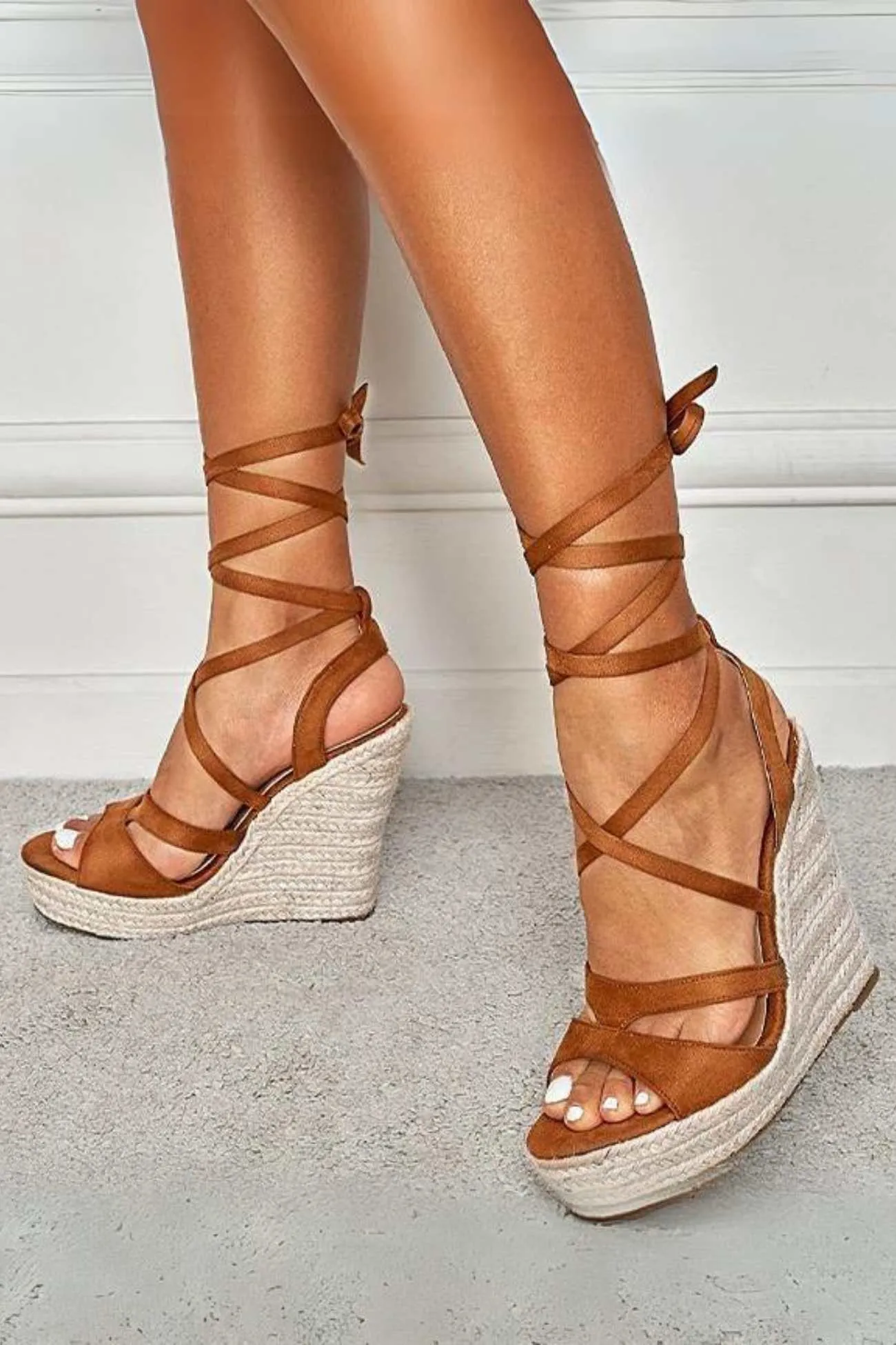 Lace Up Espadrille Wedges Sandals