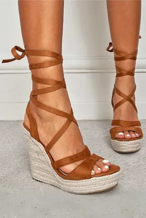 Lace Up Espadrille Wedges Sandals