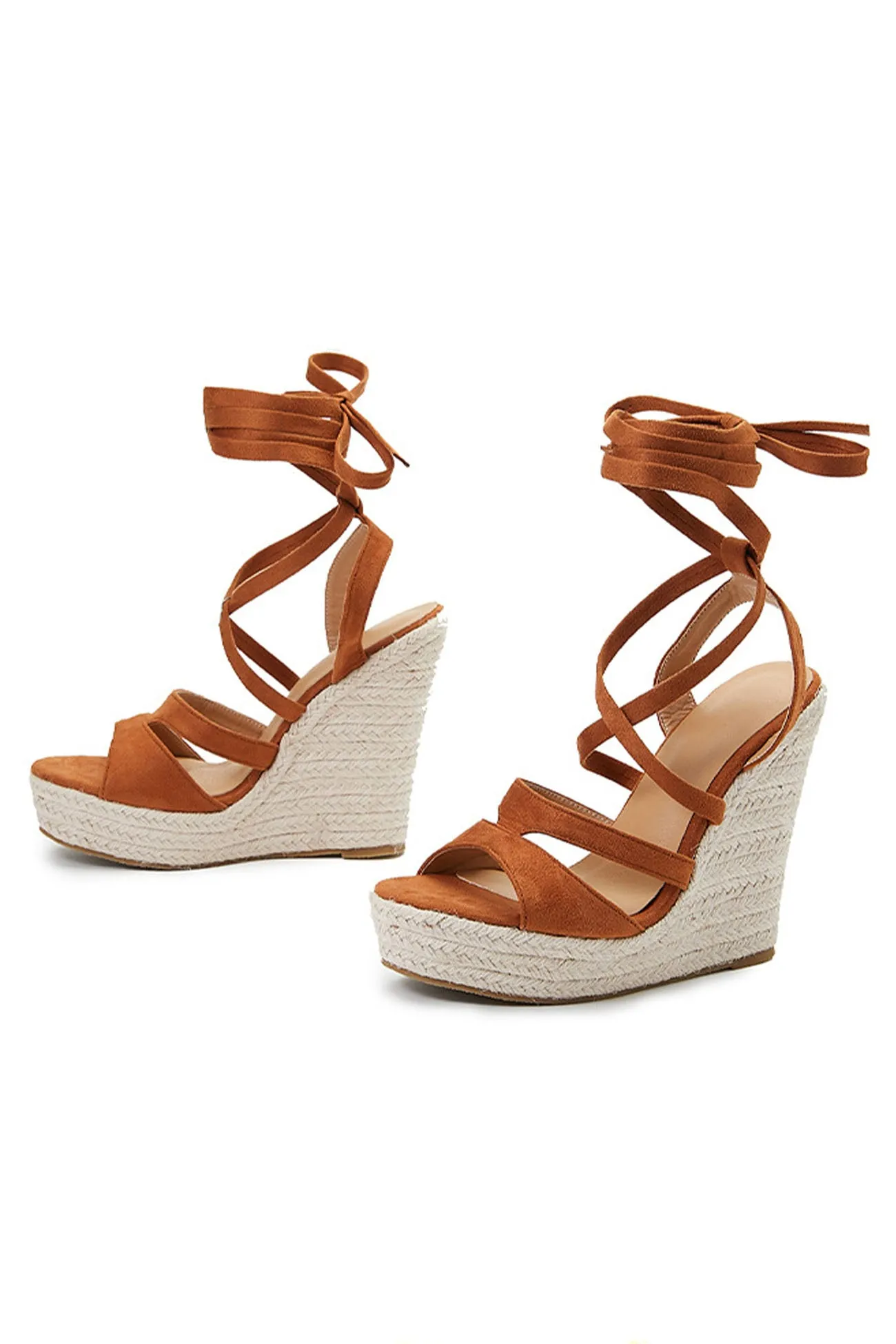 Lace Up Espadrille Wedges Sandals