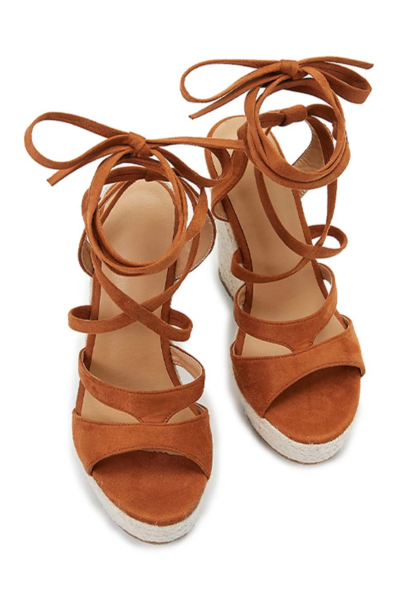 Lace Up Espadrille Wedges Sandals