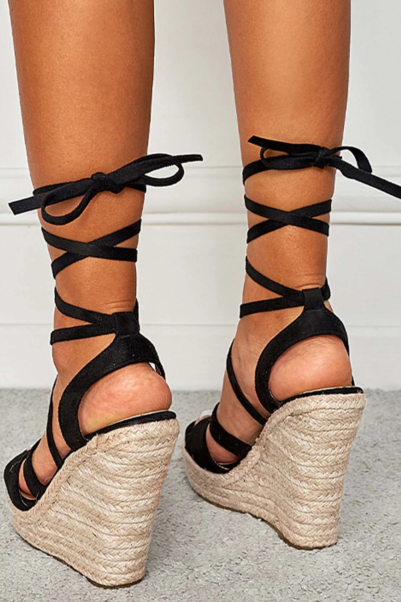 Lace Up Espadrille Wedges Sandals