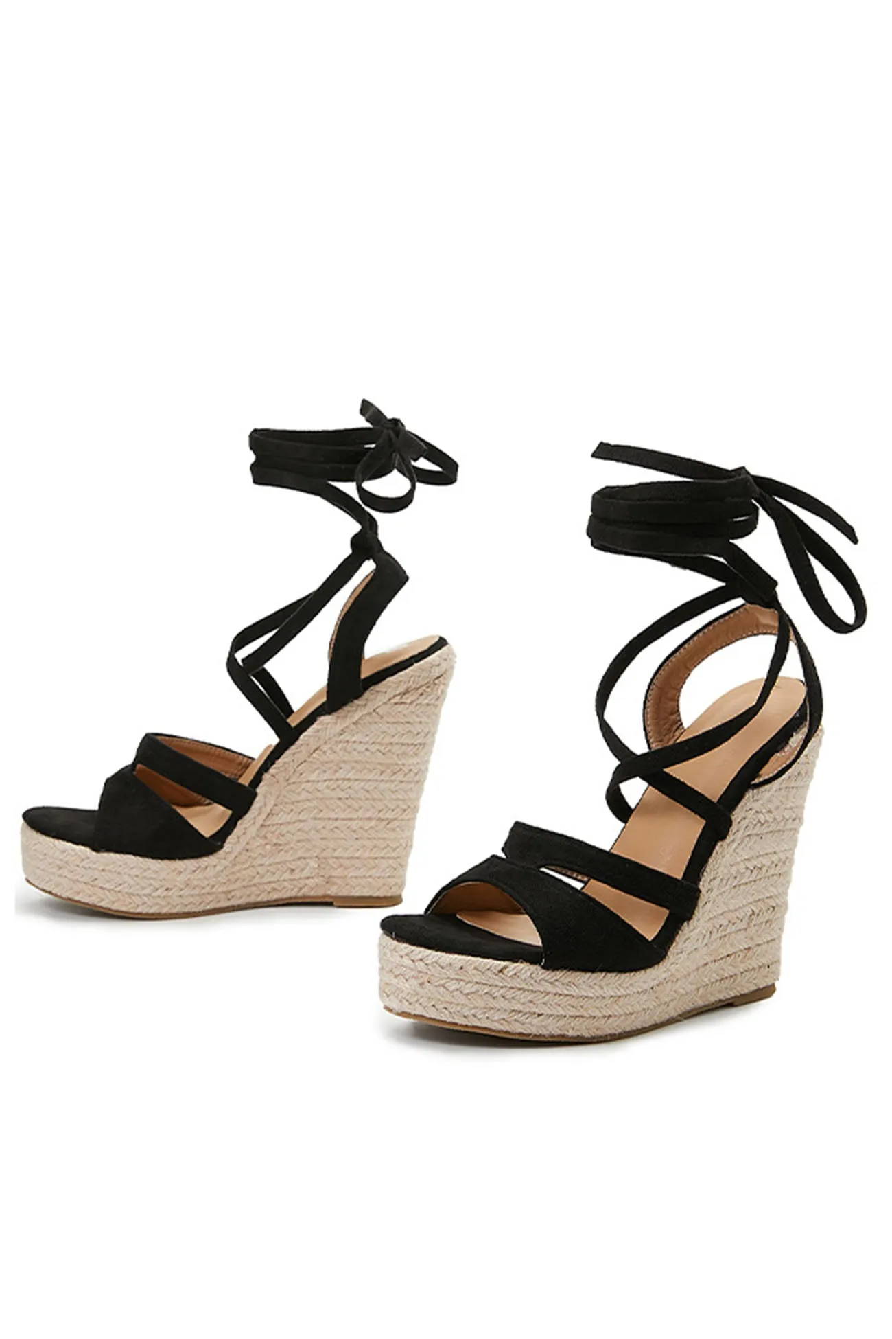 Lace Up Espadrille Wedges Sandals