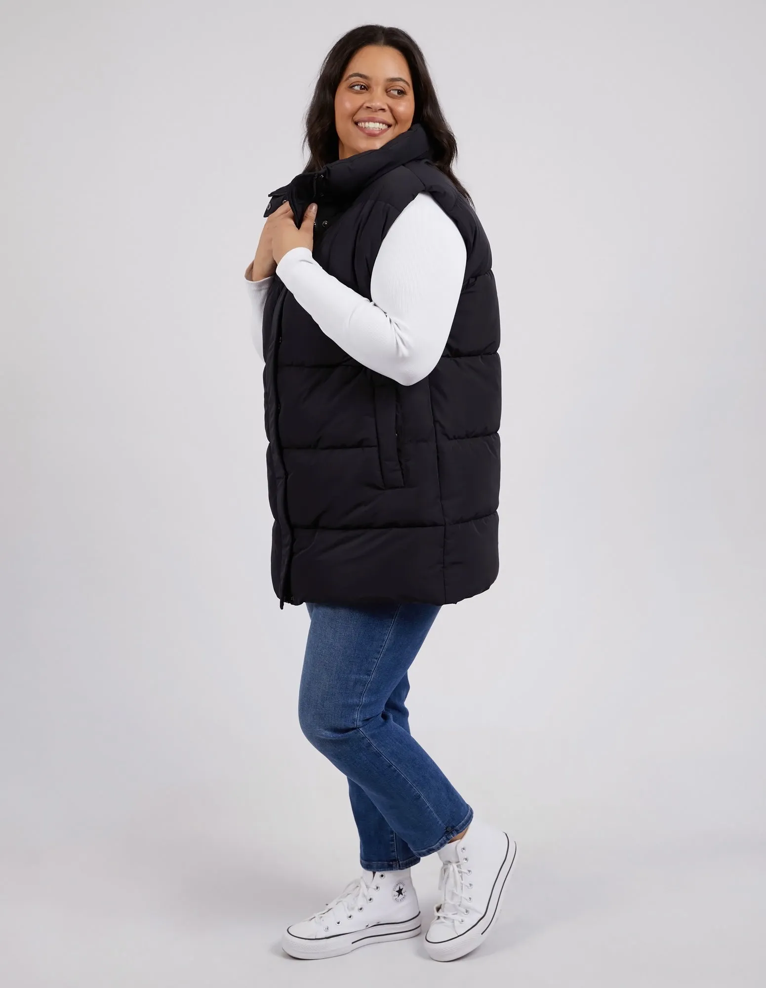 Longline Puffer Vest Black