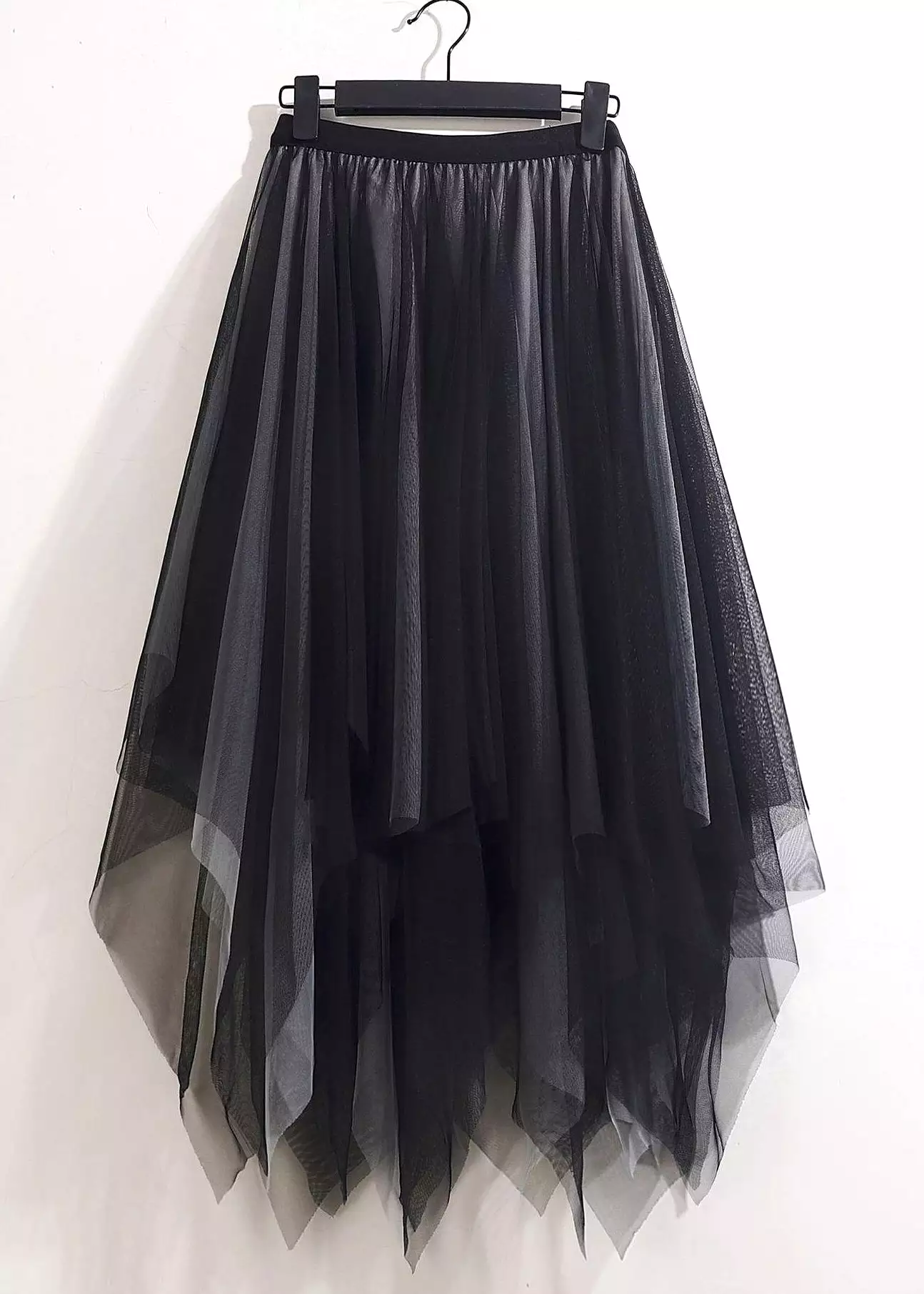 Loose Black Grey Asymmetrical Wrinkled Tulle Skirts Summer AS1061