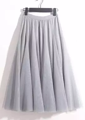 Loose Grey Solid Elastic Waist Tulle Skirts Summer AS1008