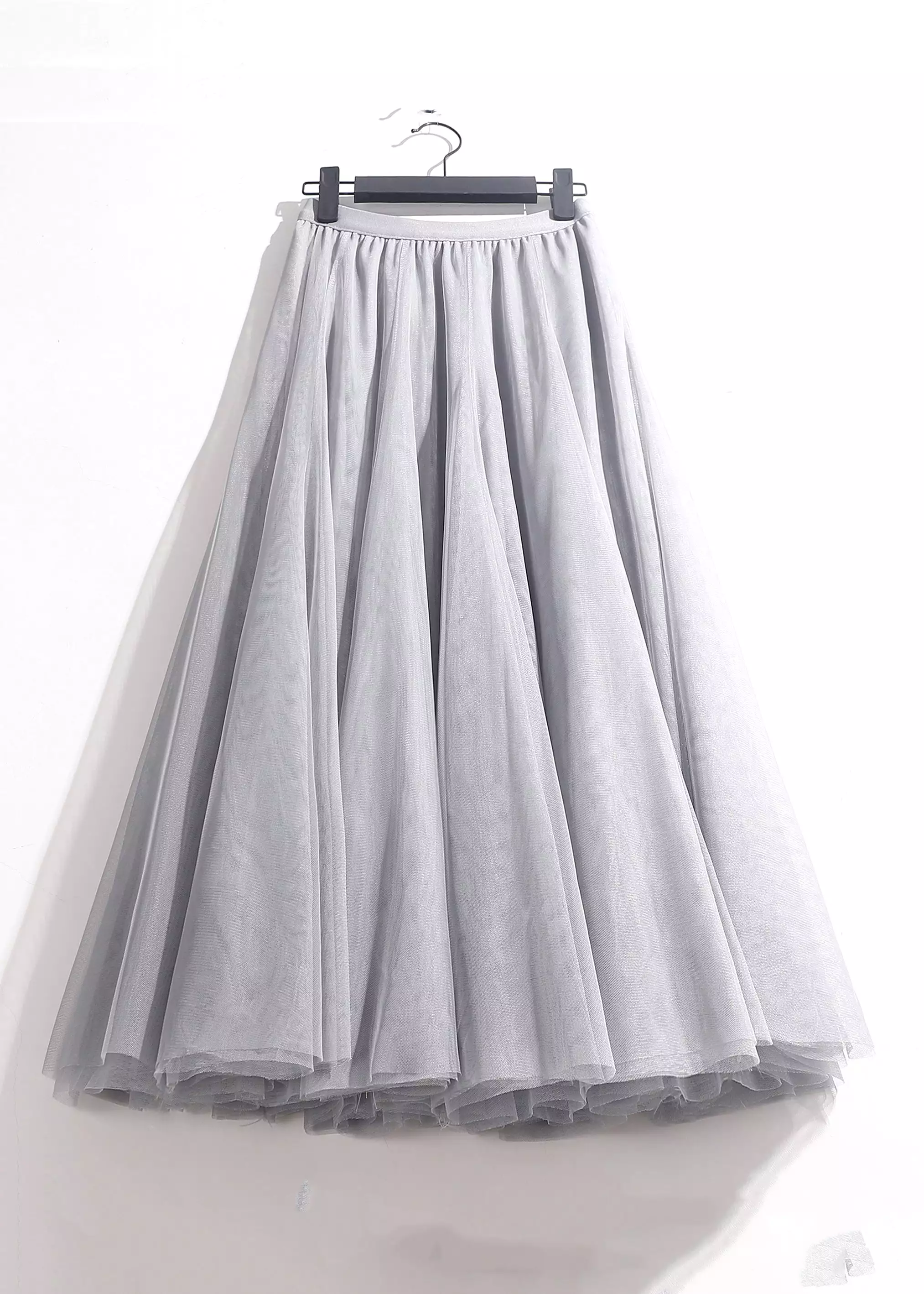 Loose Grey Solid Elastic Waist Tulle Skirts Summer AS1008