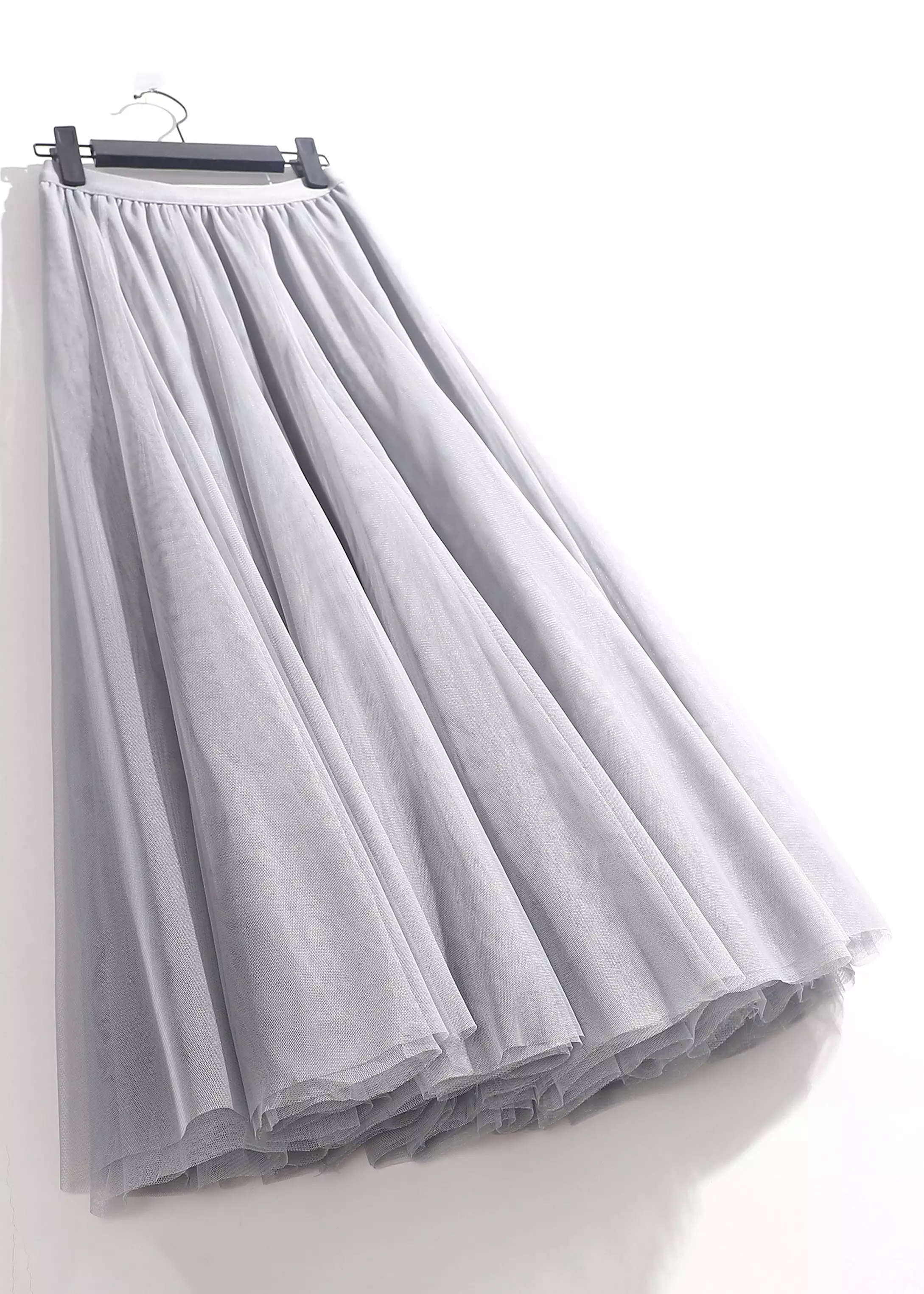 Loose Grey Solid Elastic Waist Tulle Skirts Summer AS1008