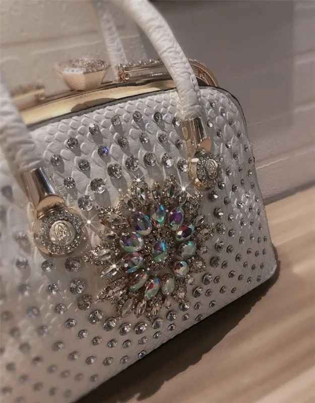 Luxury Fashion Leather Women Diamond Rhinestone Evening Bag Portable Shoulder Messenger Handbags