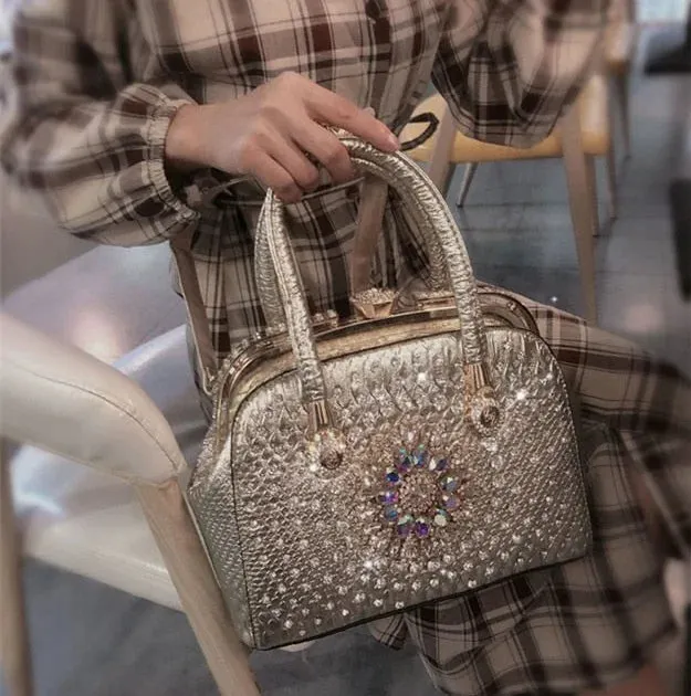 Luxury Fashion Leather Women Diamond Rhinestone Evening Bag Portable Shoulder Messenger Handbags