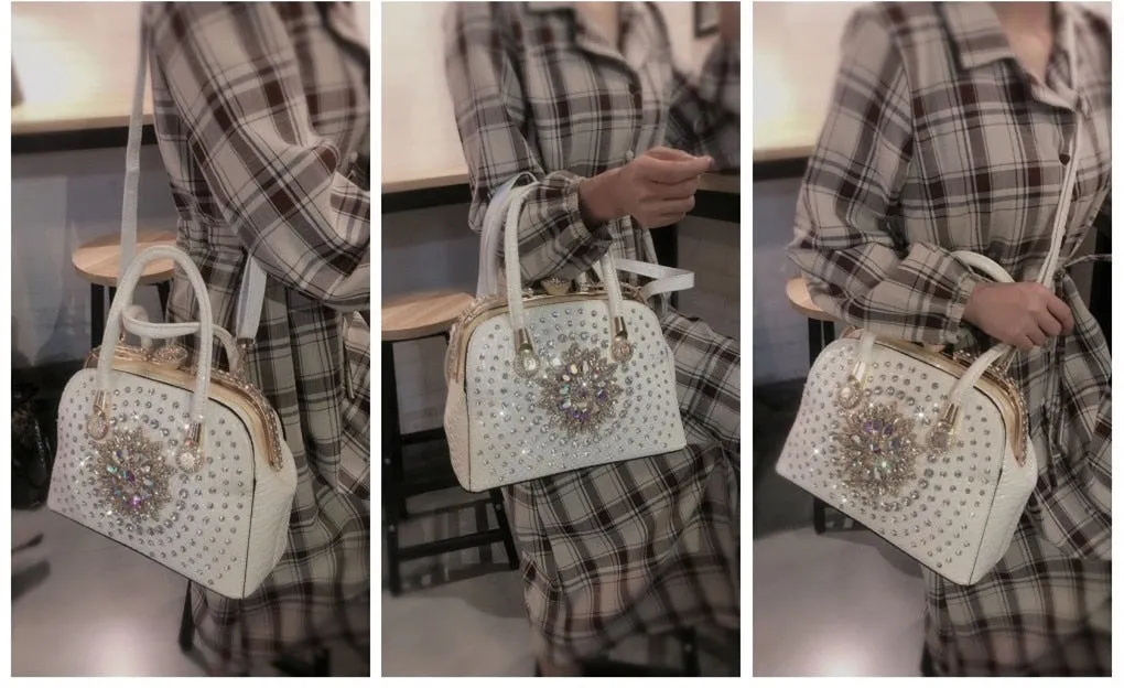 Luxury Fashion Leather Women Diamond Rhinestone Evening Bag Portable Shoulder Messenger Handbags