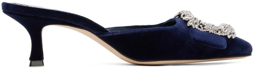 Manolo Blahnik Navy Maysale Mules