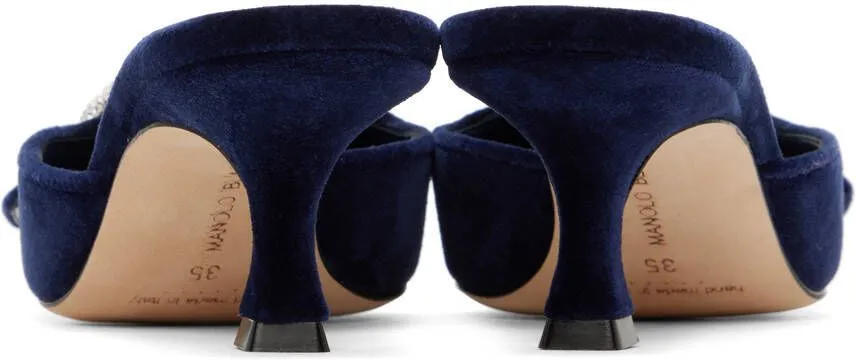 Manolo Blahnik Navy Maysale Mules