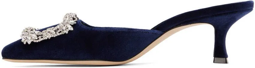 Manolo Blahnik Navy Maysale Mules