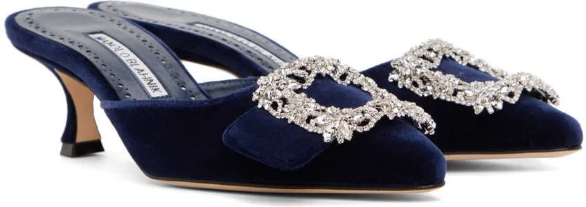 Manolo Blahnik Navy Maysale Mules