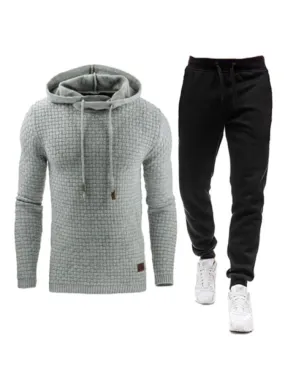 Men Activewear 2-Piece Set Long Sleeves Hooded Light Gray Activewear Outfit