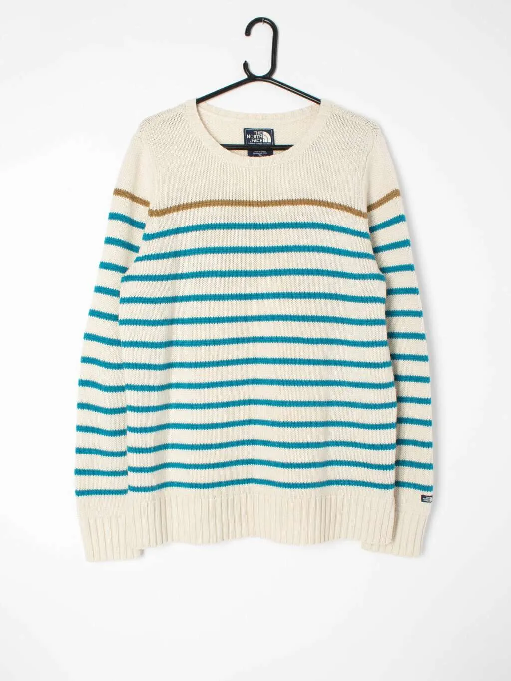 Mens The North Face striped crewneck pullover – Large