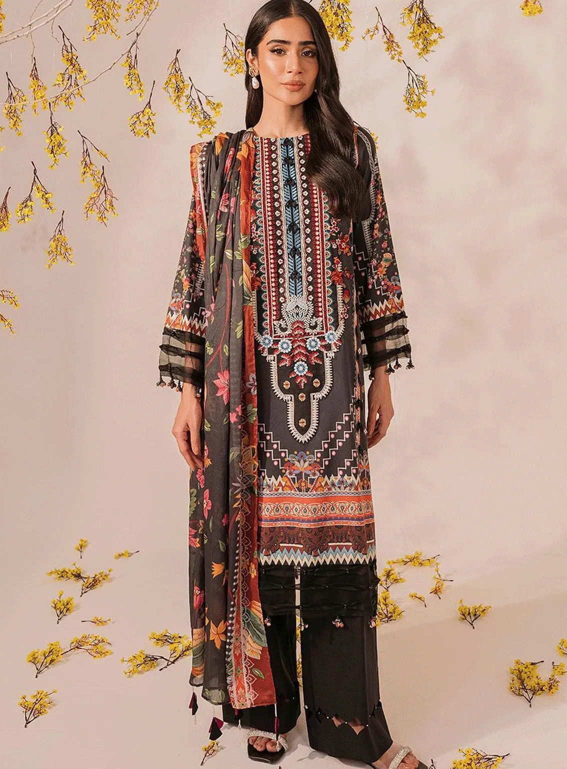 Meraki by Asifa & Nabeel Embroidered Lawn Unstitched 3 Piece Suit - AN23SL MKL-12