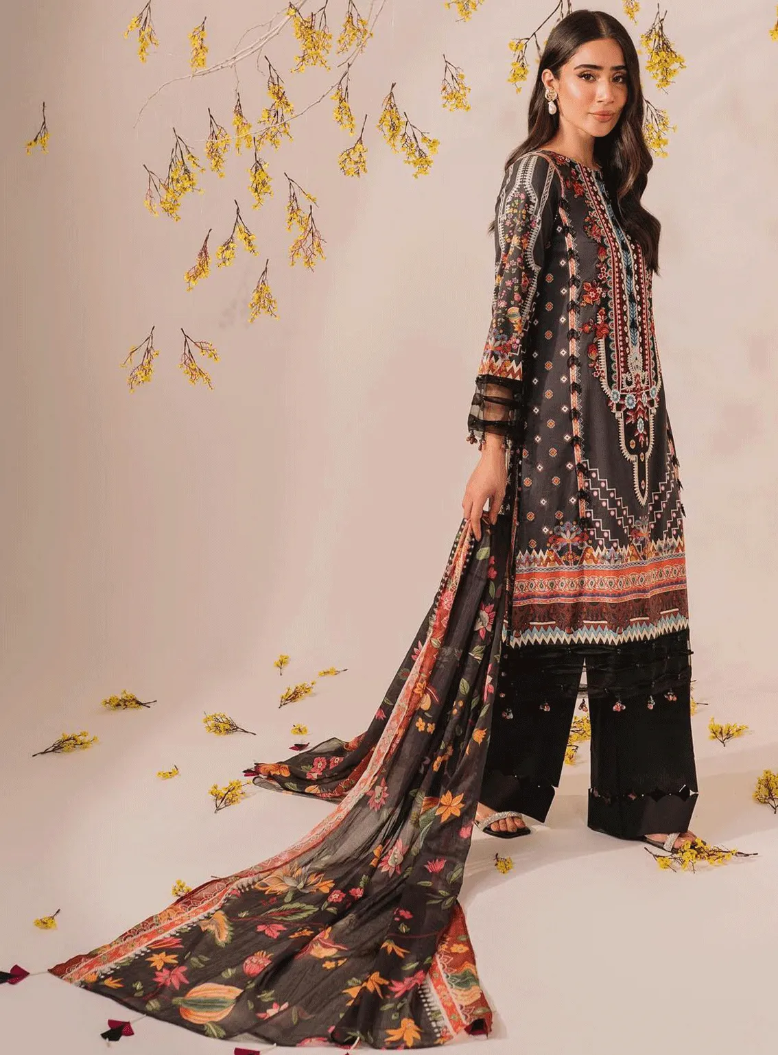 Meraki by Asifa & Nabeel Embroidered Lawn Unstitched 3 Piece Suit - AN23SL MKL-12