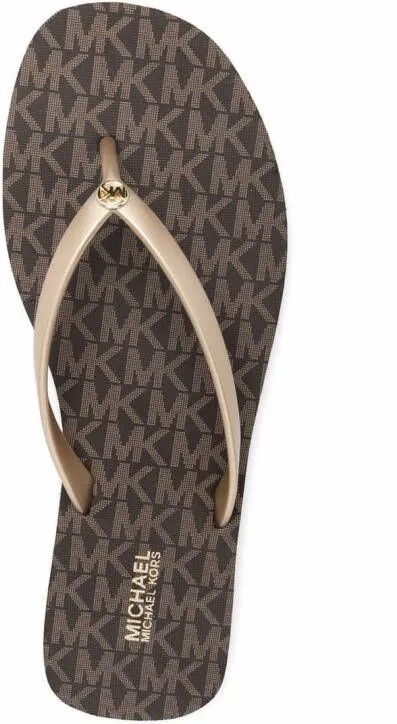 Michael Kors monogram-print flip flops Gold