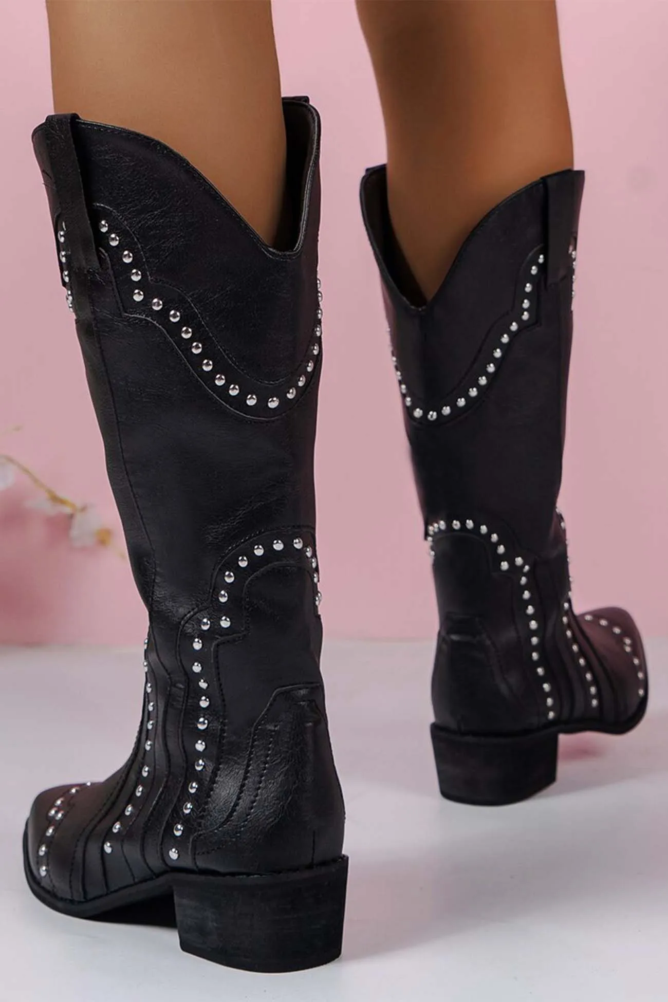 Mid-Calf Studded Western Boots