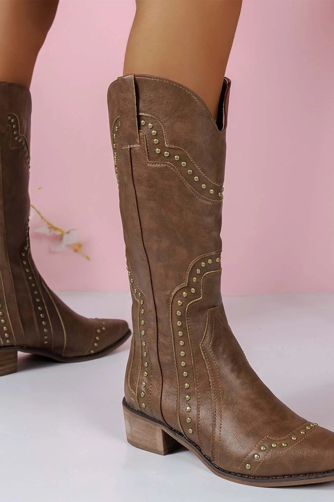 Mid-Calf Studded Western Boots