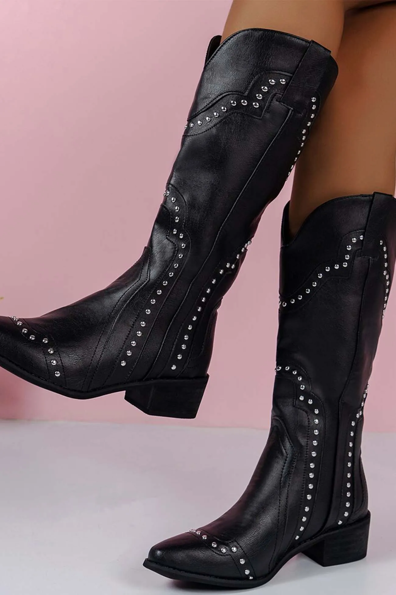 Mid-Calf Studded Western Boots