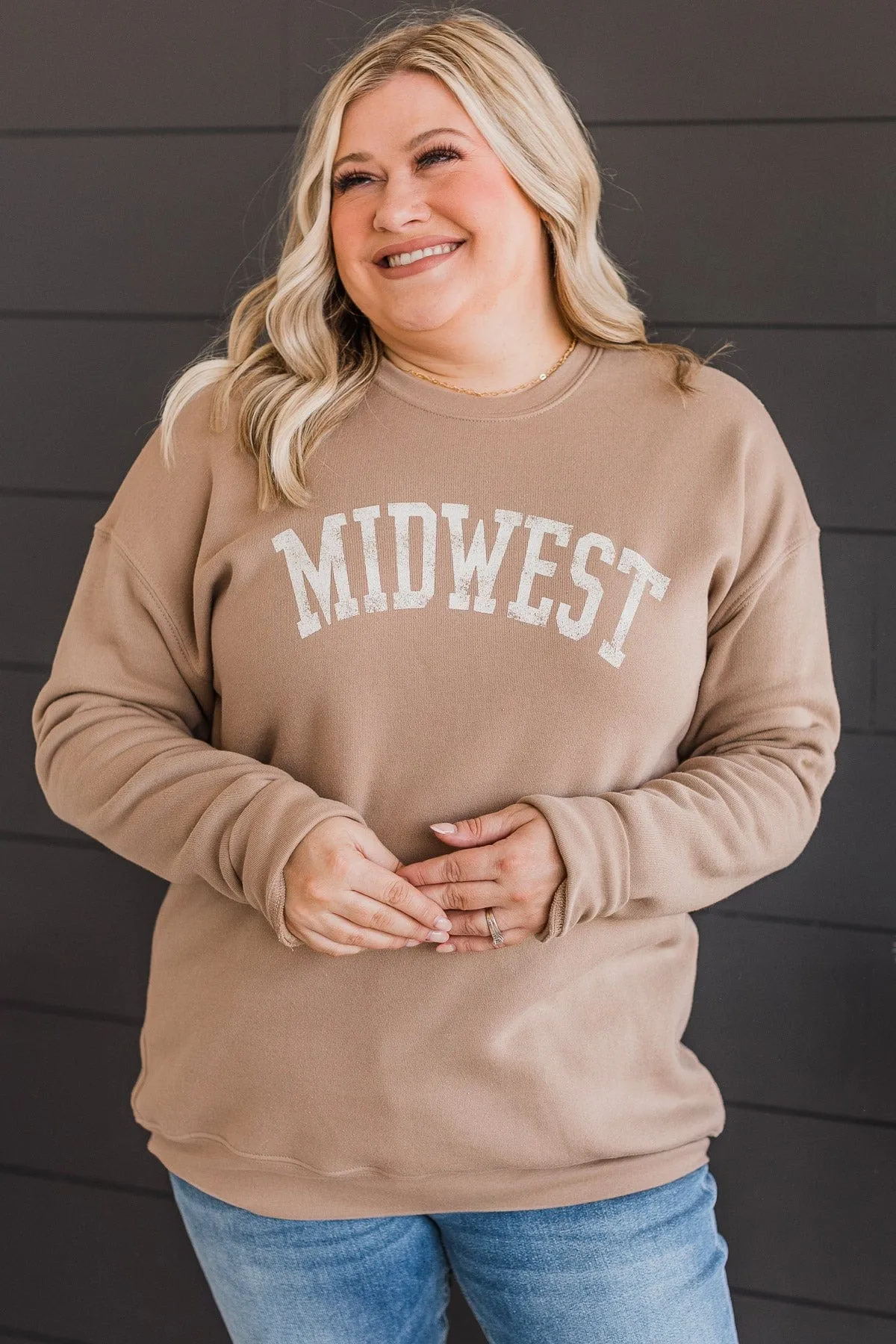 Midwest Graphic Crew Neck Pullover- Taupe