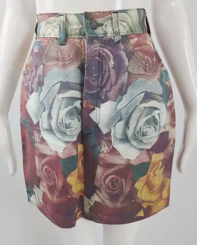 Modzart Vintage Denim Floral Rose Digital Print Skirt, 1980s