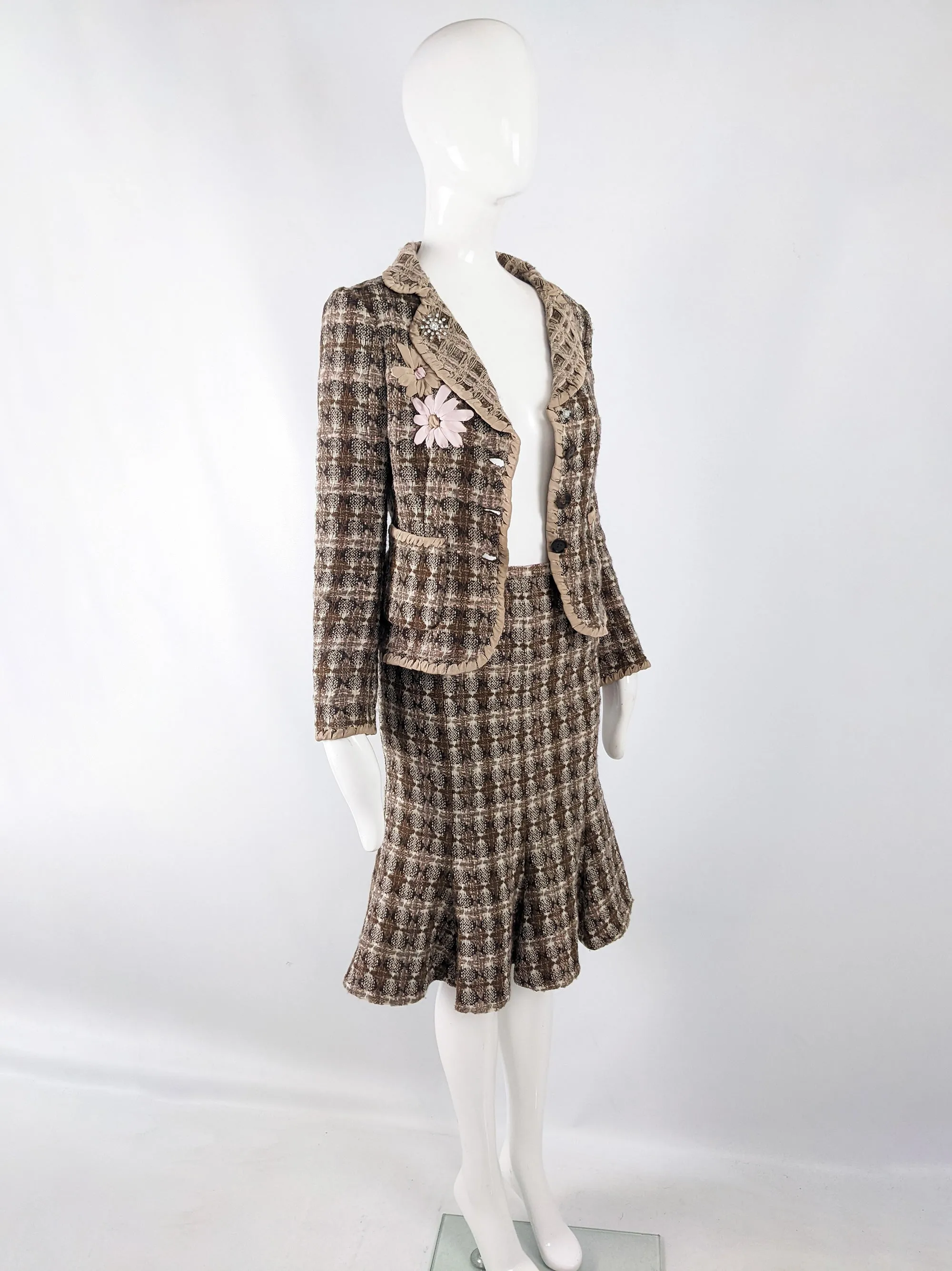 Moschino Vintage y2k Womens Preppy Tweed Skirt Suit, 2000s