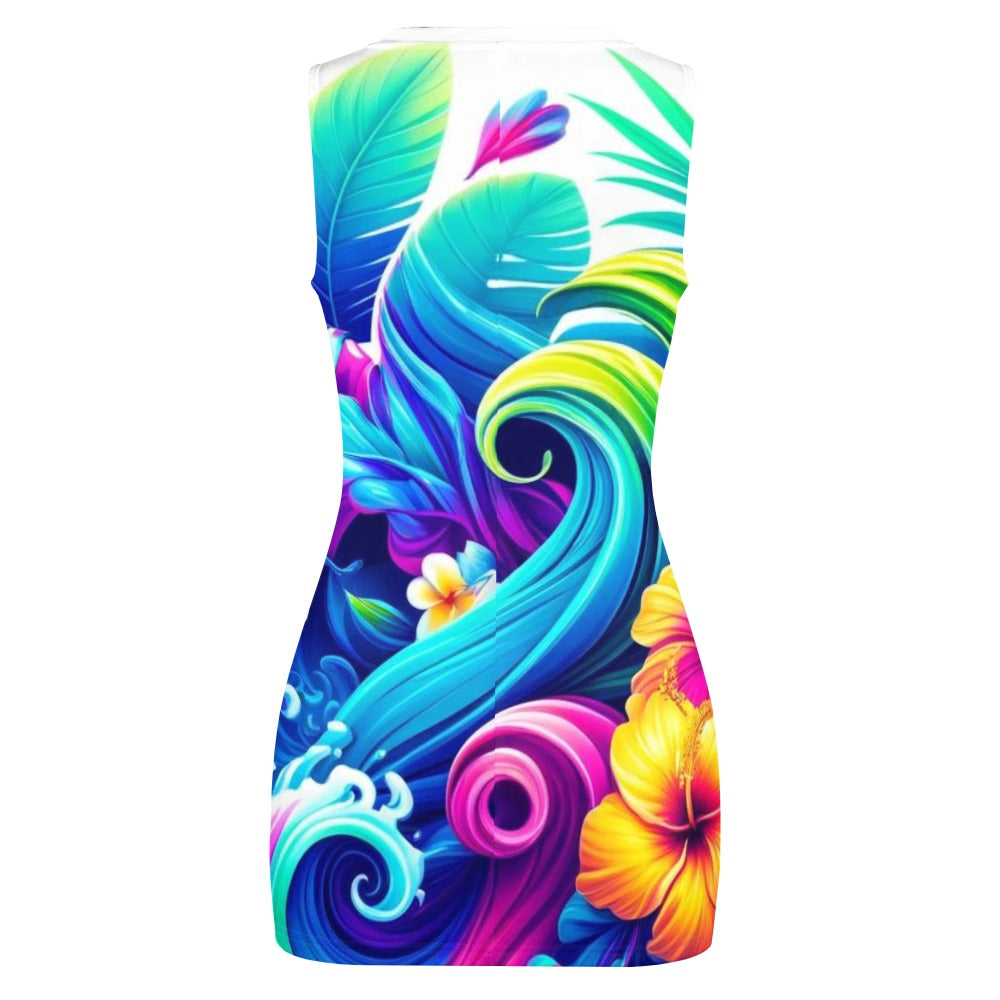 Neon Tropic Hawaiian Cut-Out Rave Dress