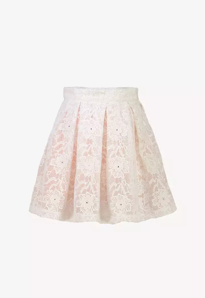 Organza Ruffle Puff Blouse And Pleated Lace Skirts Set