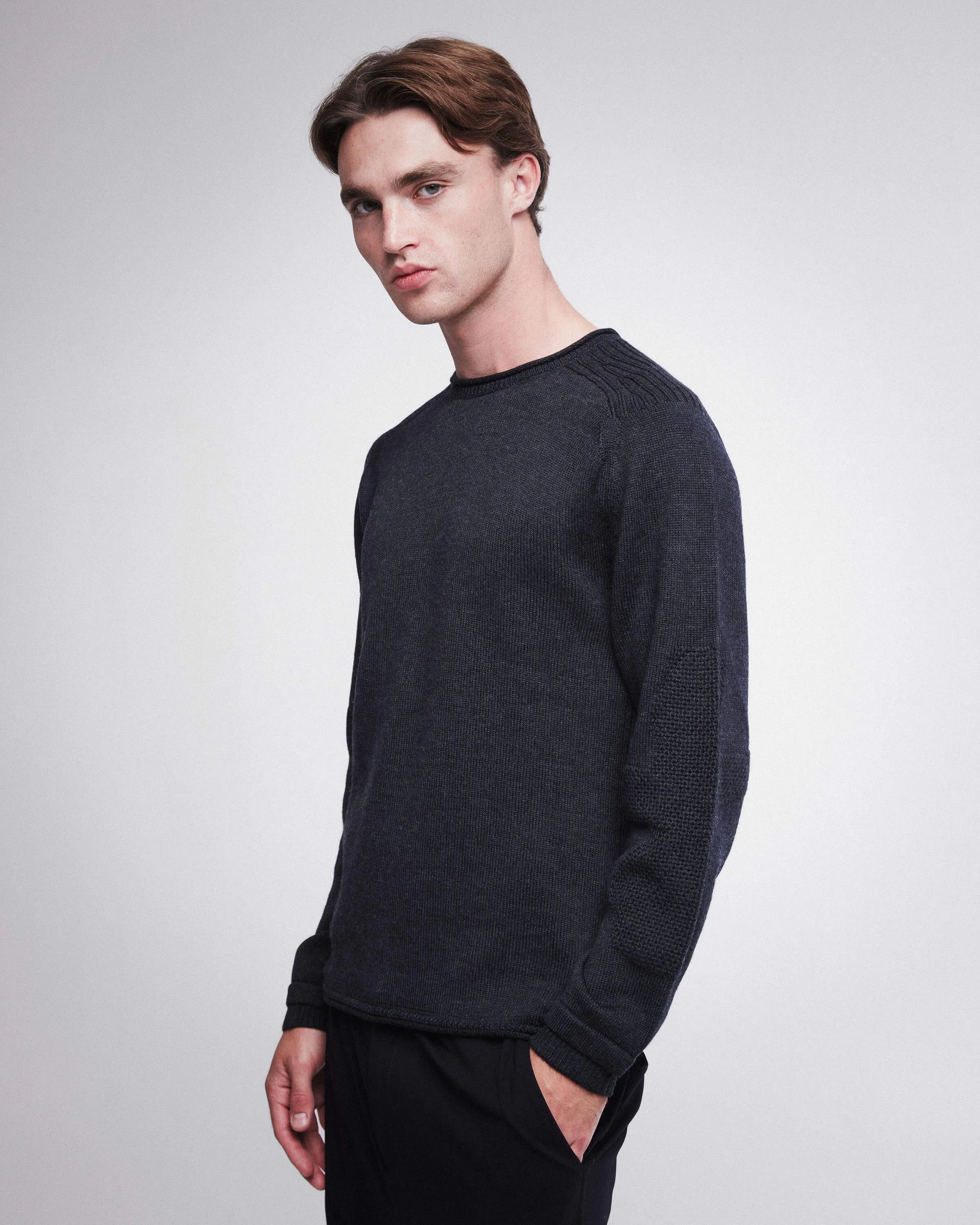 Oversized Crewneck Wool Sweater Anthracite Melange PMG05101