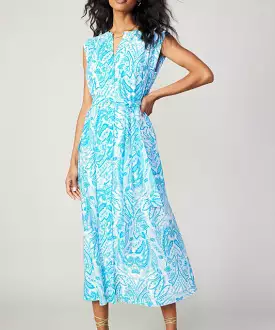 Paisley Print Midi Dress - Blue Multi