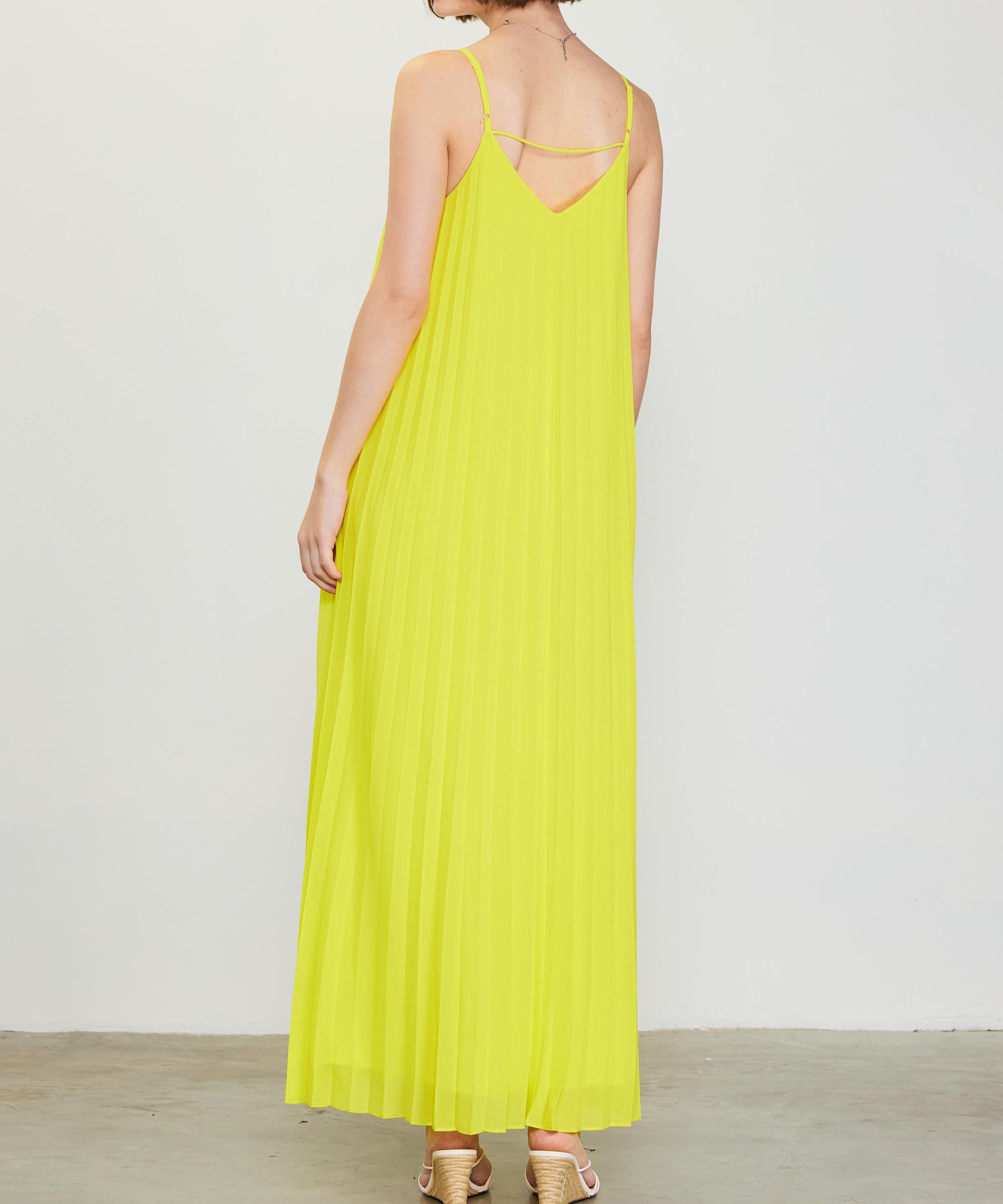 Pleated Maxi Dress - Lime Yellow