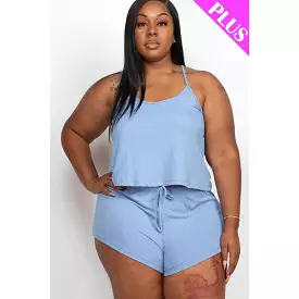 Plus Ribbed Strappy Top And Shorts Set