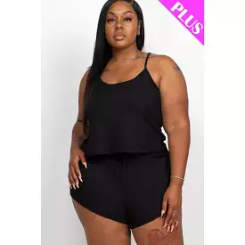 Plus Ribbed Strappy Top And Shorts Set