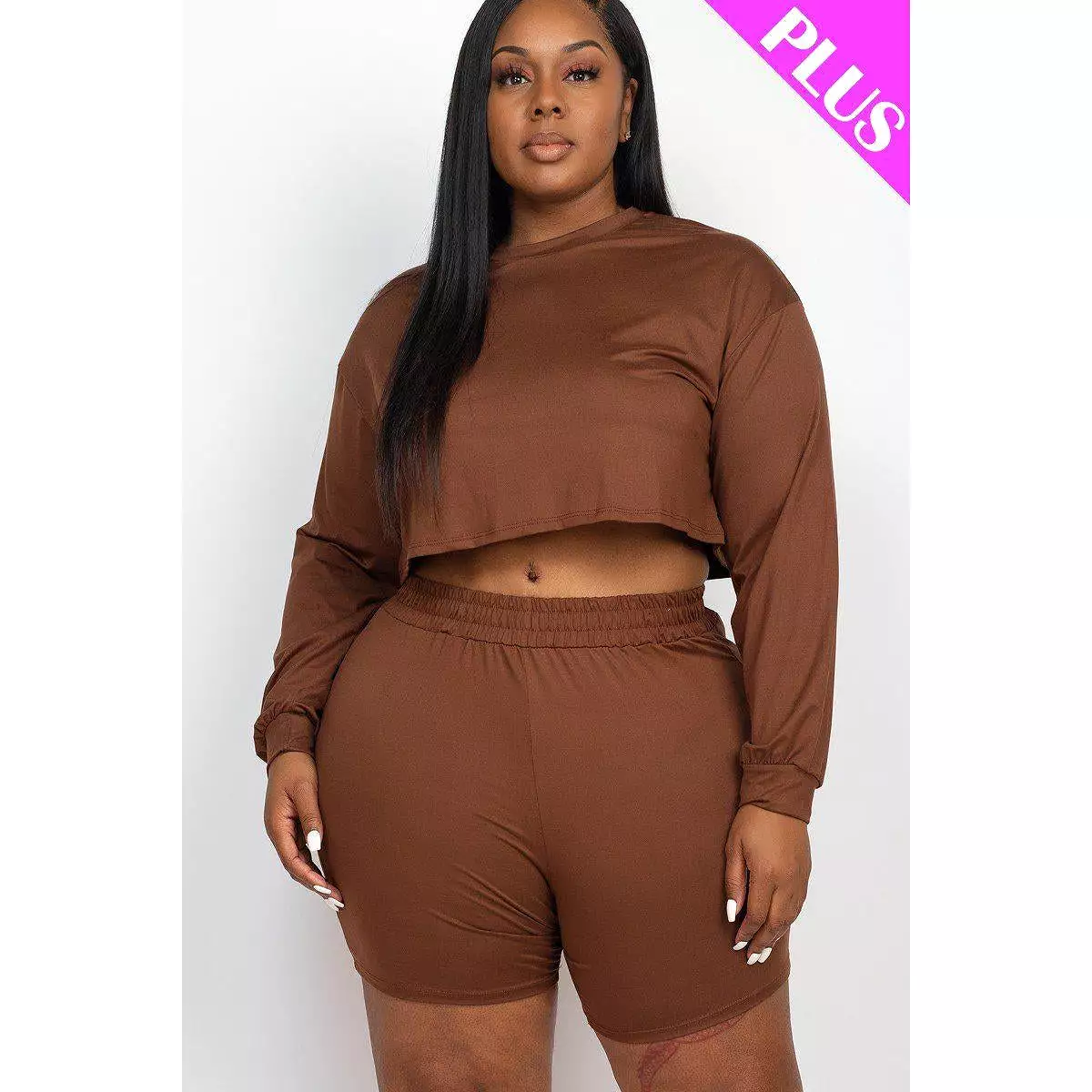 Plus Size Cozy Crop Top And Shorts Set